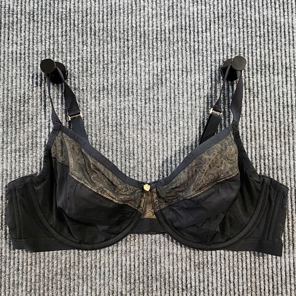 Cacique Bra Womens 44D Black Unlined Demi Mesh Sheer Balconette Underwire Floral